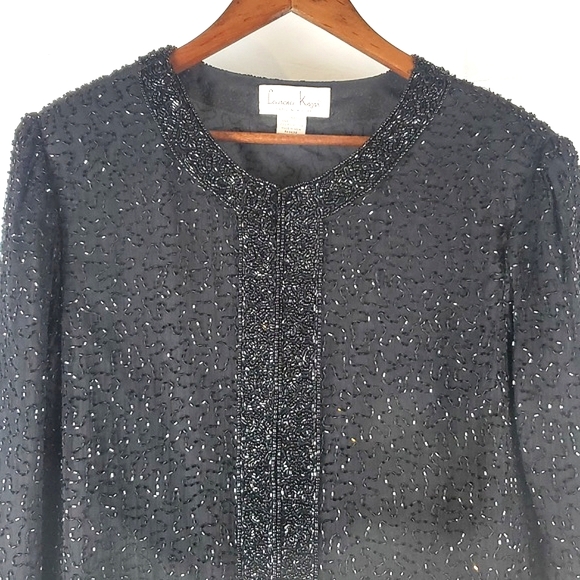 Vintage‎ Laurence Kazar Black Silk Beaded Jacket - Picture 2 of 8